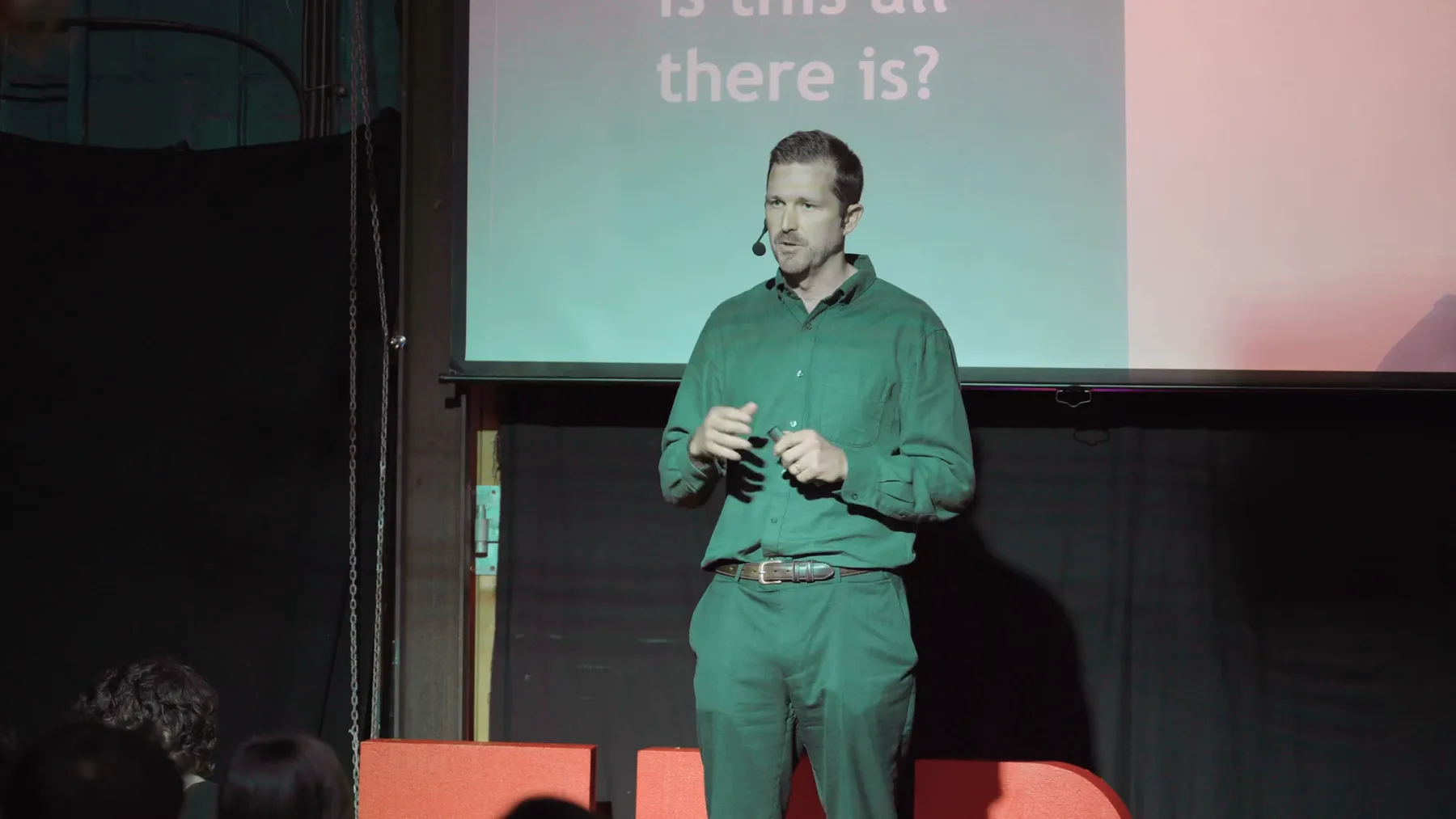 Nat Baldwin on stage at TEDxLeith
